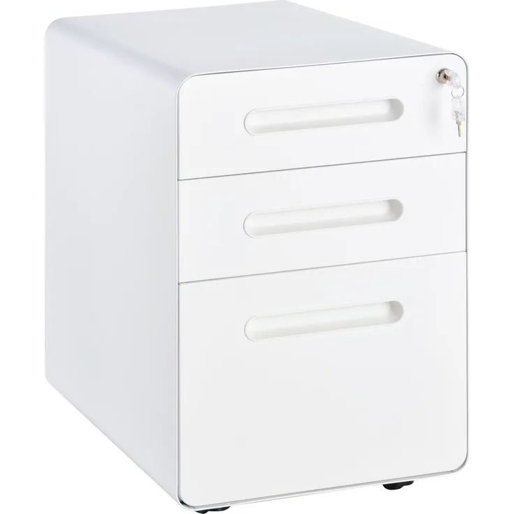 Rollcontainer Aktenschrank Bürocontainer mit 3 Schubladen, Stahl, Weiß, 39x48x59cm--Weiß--39x48x59cm--YOUDENOVA