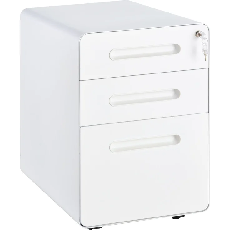 Rollcontainer Aktenschrank Bürocontainer mit 3 Schubladen, Stahl, Weiß, 39x48x59cm--Weiß--39x48x59cm--YOUDENOVA – Bild 1