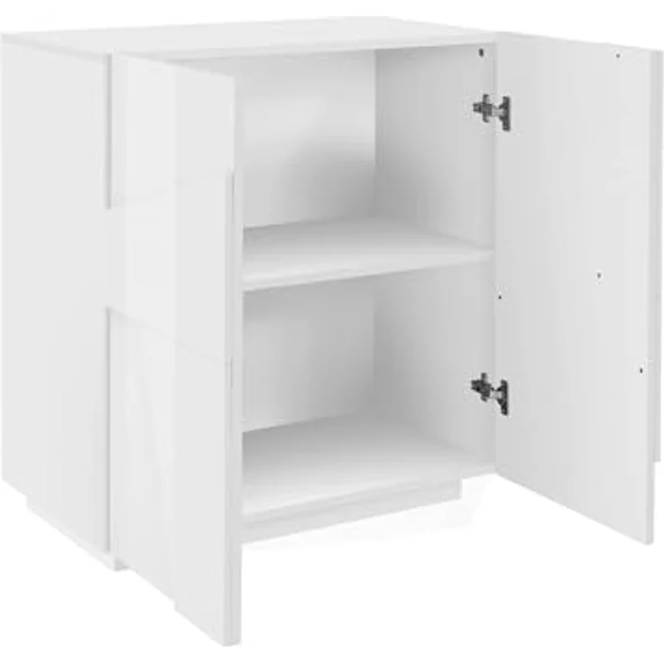 Dmora - Kommode Raoul, Küchen-Sideboard mit 2 Türen, Wohnzimmer-Buffet, 100 % Made in Italy, 81 x 44 x 86 cm, glänzendes Weiß, – Bild 7
