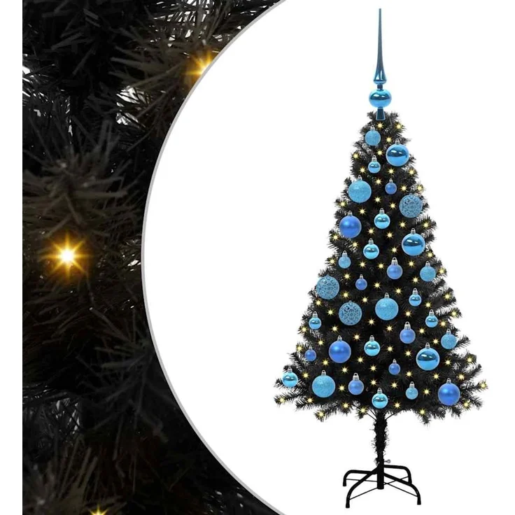 vidaXL Weihnachtsbaum mit LED-Beleuchtung Schwarz 120 cm PVC und Stahl 3396463 – Bild 2