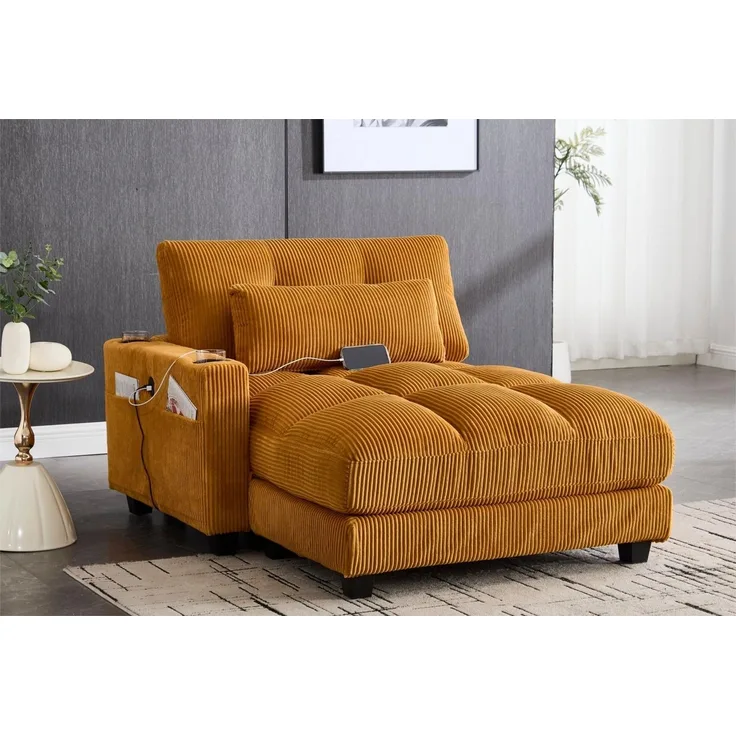 LVHOM Polsterliege Ottomane/Loungesofa/Polsterbett/Daybett/Gästebetten/Schlafsofa (USB/Typ C-Ladeanschlüssen, Seitentaschen, Getränkehalter, modularer Flexibilität Palmen Sessel, links & rechts tauschbare Armlehnen, Schlaffunktion, Platzsparend, 1-St, ...