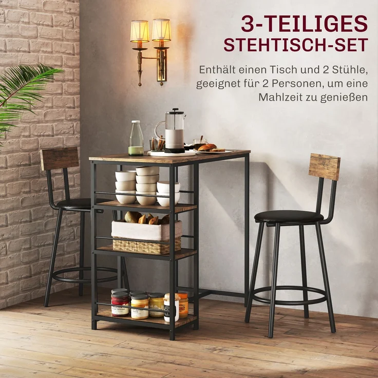 HOMCOM Bartisch Set, Stahl, MDF, Eiche, 90L x 50B x 90,5H cm – Bild 4