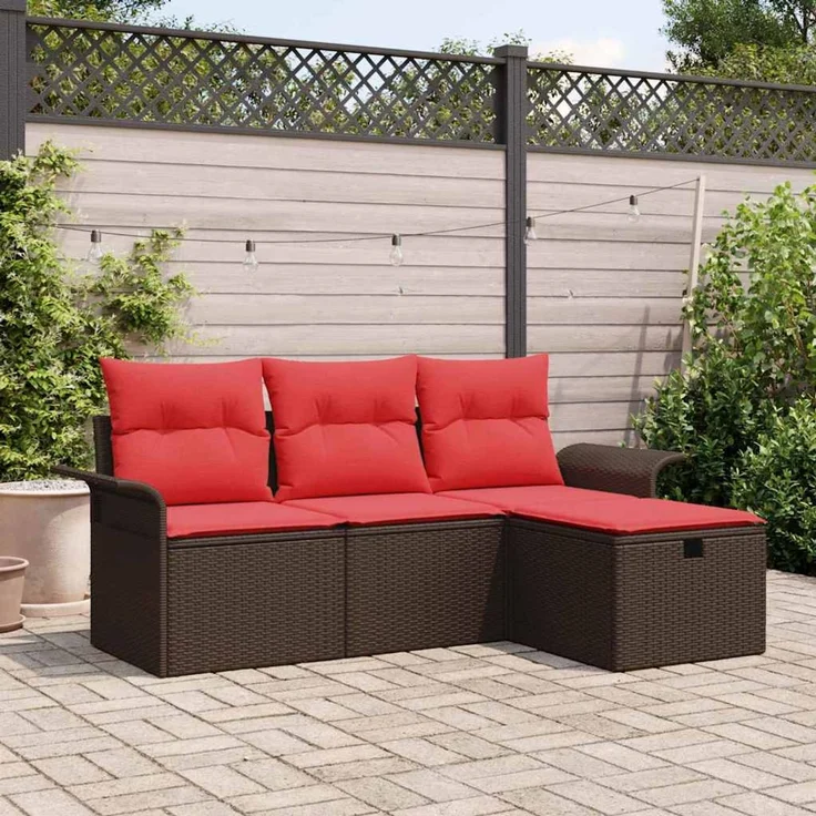 vidaXL Gartensofa-set mit Kissen mit Speicher 4 pcs Poly Rattan 3360185 – Bild 1