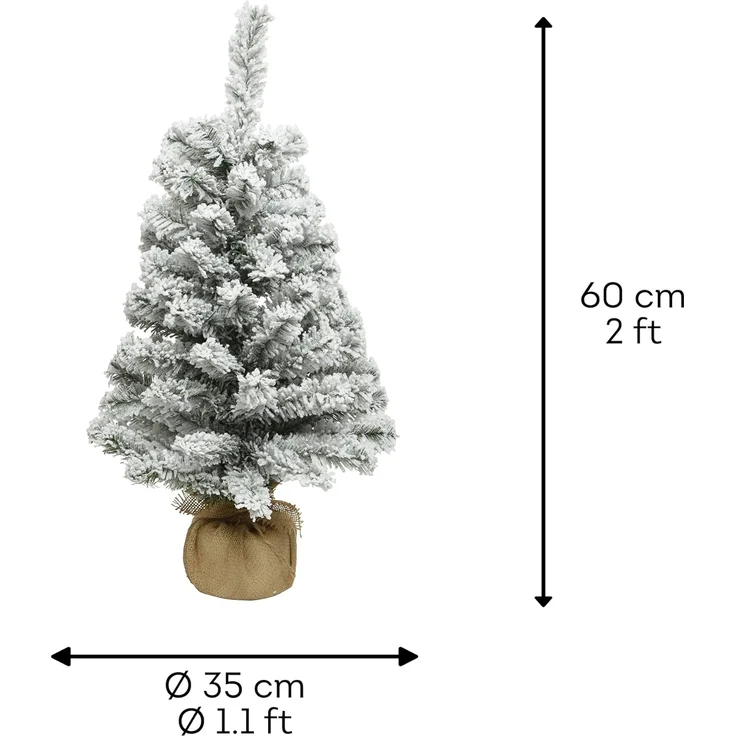 Everlands Mini Weihnachtsbaum im Jutesack 60 cm grün weiß – Bild 3