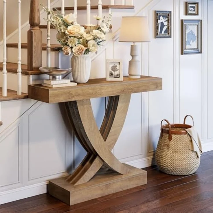 LITTLE TREE 43,3-Zoll-Flurtisch, Konsolentisch aus Holz im Landhausstil hinter dem Sofa, rechteckiger Sofatisch für Eingang, Flur, Wohnzimmer, Foyer, braun – Bild 3