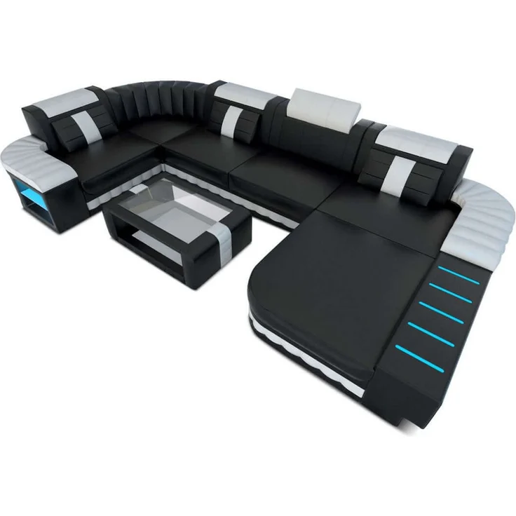 Sofa Dreams - Mini Designer Wohnlandschaft Bellagio Led U-Form - Kunstleder - Schwarz-Rot - Links – Bild 9