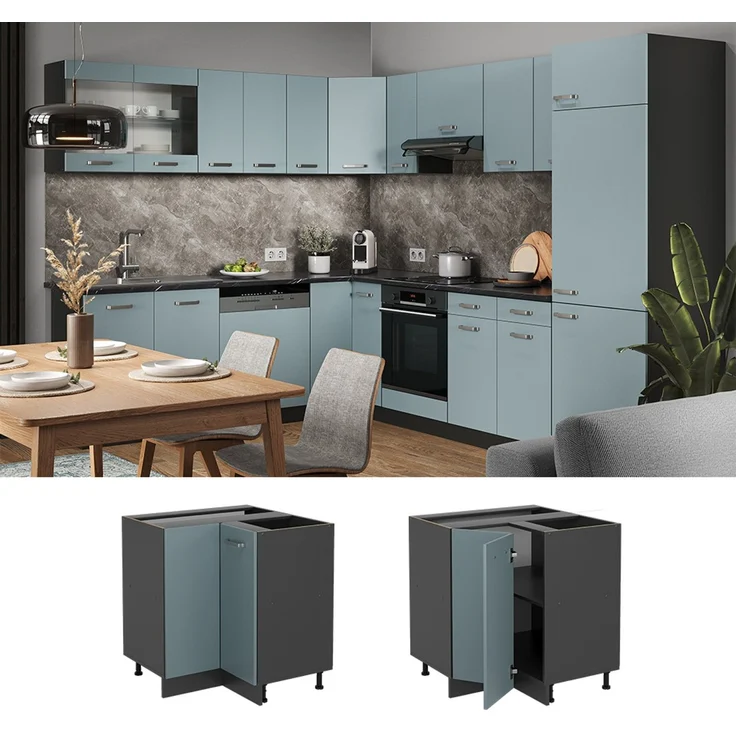 Eckunterschrank R-Line Blau-Grau 75.6 cm AP Marmor Vicco – Bild 2