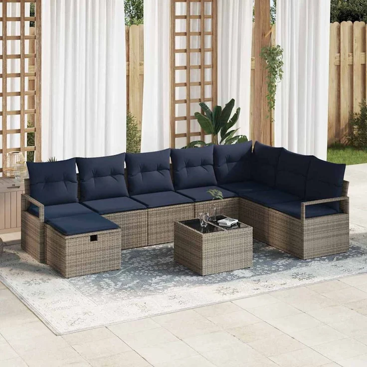 vidaXL Sofa Set 9 stk. Grau Poly-Rattan 3359244 – Bild 1