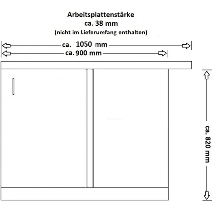 Küchen Eckunterschrank 105 cm CREMONA Eiche hell + Schwarz matt Küche Küchenzeile Küchenblock Einbauküche – Bild 3