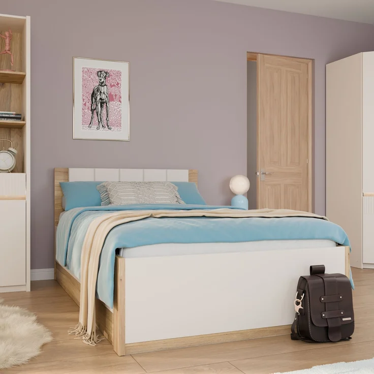 Bett >SQUERE< in Mauvella Eiche Dekor / Sand - 125,8x90x205,2cm (BxHxT) – Bild 2