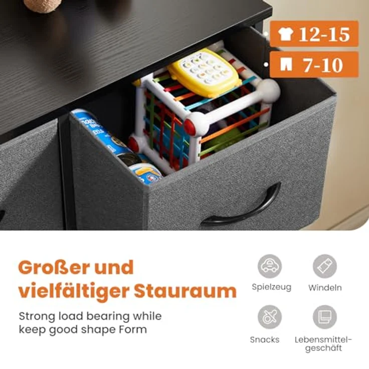 Sweetcrispy Kommode für Schlafzimmer, breite Schublade Kommode, 9 Stoffschubladen mit Griffen, Schubladen aus Stoff, Schrank, TV Stand für Schlafzimmer, Schrank, Wohnzimmer, Kinderzimmer – Bild 7
