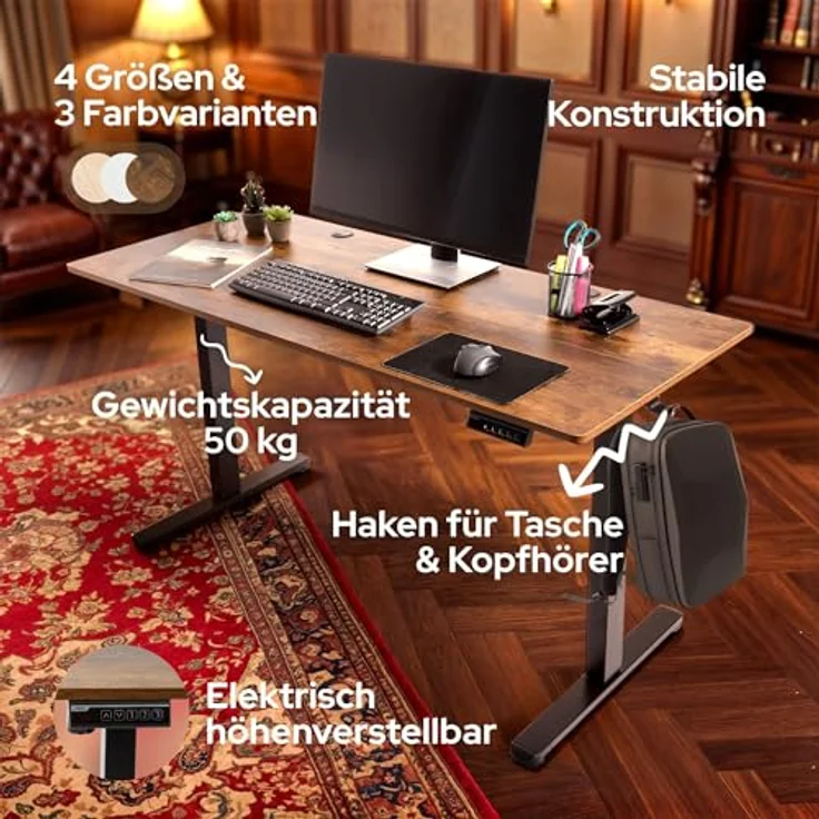 Arebos Schreibtisch Computer-Bürotisch 120 x 60 cm, elektrisch Memory-Funktion, 72-118 cm höhenverstellbar, Hebekapazität: 50 kg – Bild 5