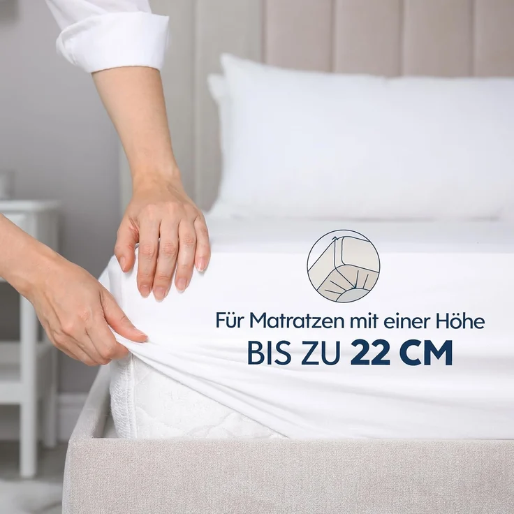 Dreamzie Premium Spannbettlaken 100x200 cm, Spannbetttuch für Dicke Matratzen bis zu 22 cm, Bettlaken 100% Jersey Baumwolle, 150 g/m², Oeko-TEX Zertifiziert - Weiß – Bild 3