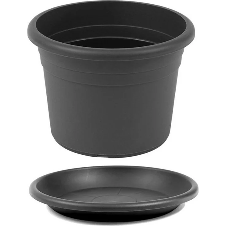 HAC24 Blumentopf Pflanztopf Pflanzkübel Pflanzuntersetzer Blumenkübel Pflanzcontainer (1 St), Kunststoff Anthrazit Rund Ø 60 cm incl. Untersetzer – Bild 3