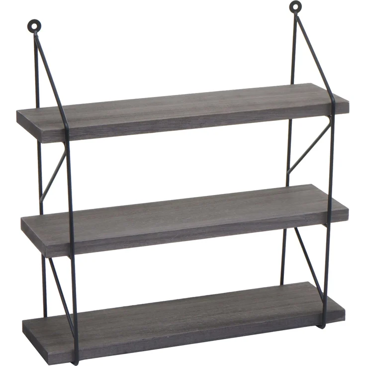 MCW Wandregal K78, 40x40x13 cm, dunkelgrau, mit 3 Regalböden und Industriedesign, aus Paulowniaholz und Eisen, zur Wandmontage geeignet