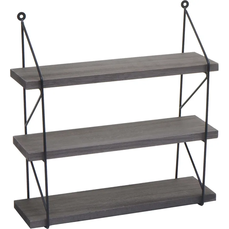 MCW Wandregal K78, 40x40x13 cm, dunkelgrau, mit 3 Regalböden und Industriedesign, aus Paulowniaholz und Eisen, zur Wandmontage geeignet