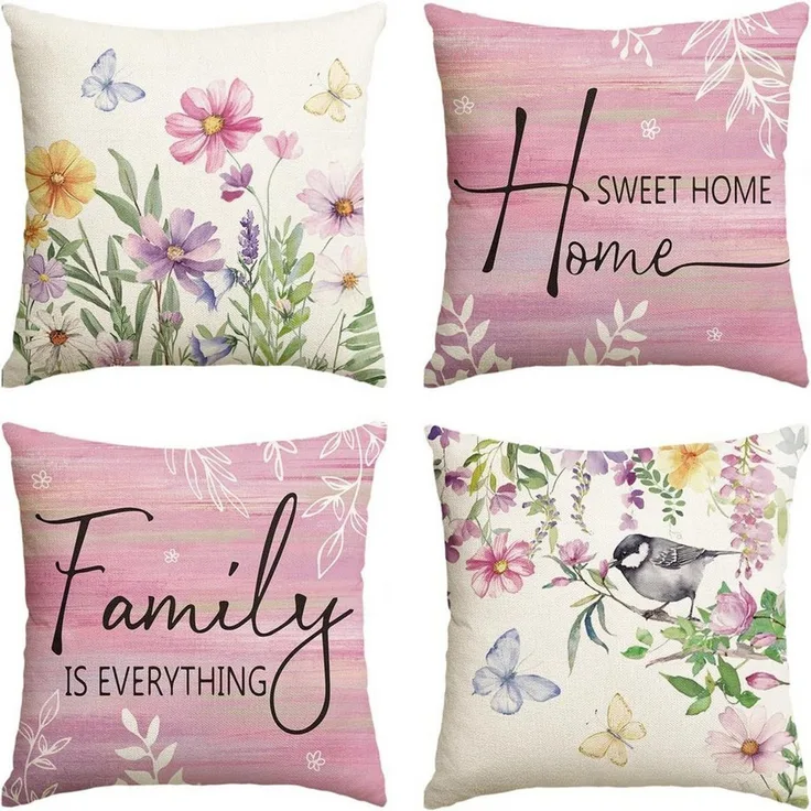 Diwzbyn Kissenbezüge 4er-Set dekorative Kissenbezüge mit Blumen- und Vogelmotiv, (4 Stück), 45*45CM, geeignet für Wohnzimmer, Sofa und Stühle