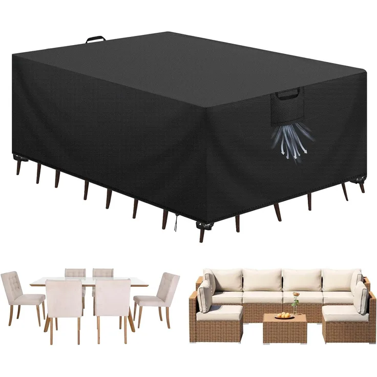 Aujink Abdeckung Gartenmöbel Winterfest, Wasserdichte Schutzhülle Gartenmöbel 420D Oxford Anti-UV Abdeckplane für Gartentische Terrassenmöbel Regenschutz und Staubfest Abdeckhaube Schwarz 250 x 210 x 90 cm