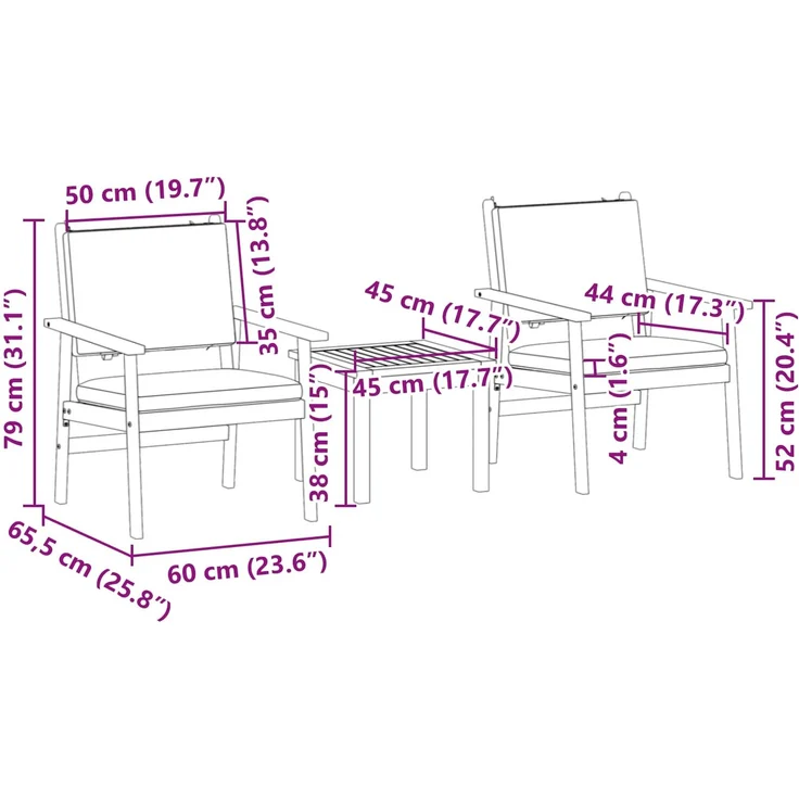 vidaXL Gartensofa-set 3 pcs Cremeweiß Massivholz Akazie 4106577 – Bild 9