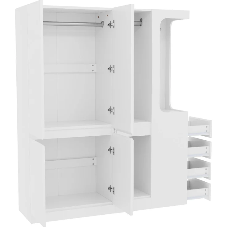 CHICFURN Kleiderschrank 140x170x40 cm aus Holz mit Schubladen und offenem Hängebereich – Weiß – Bild 6