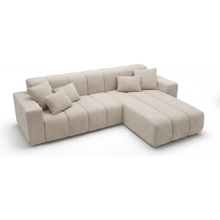 GRAINGOLD Ecksofa L-Form Nork, Wohnzimmer Ecksofa, Couch L-Form, Velour-Stoff, Beige, Rechts – Bild 6