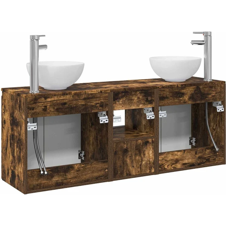 vidaXL Wandmontiertes Badezimmerschrank-Set 3 stk. Geräucherte Eiche 3405622 – Bild 8