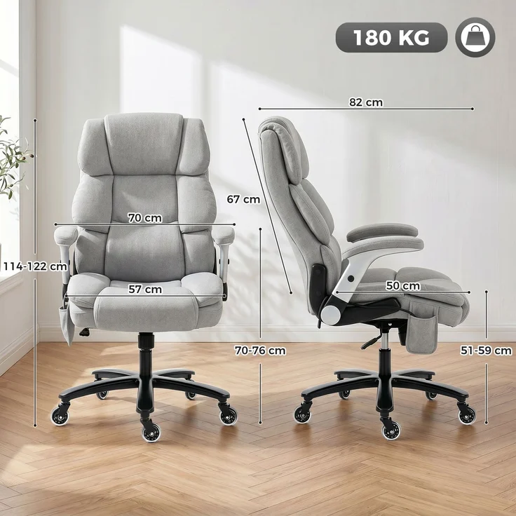 HOMCOM Bürostuhl, Schneeflanell (70% Baumwolle, 30% Polyester), Hellgrau, 82L x 70B x 122H cm – Bild 3