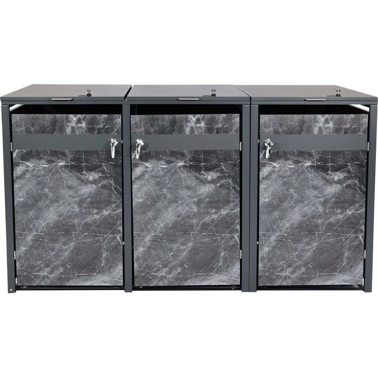3er Mülltonnenverkleidung HWC-J82, Mülltonnenbox, erweiterbar, Metall 80kg, anthrazit ~ Marmor-Optik dunkel – Bild 6