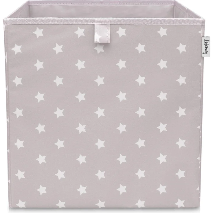 LIFENEY Aufbewahrungsbox mit Sternenmotiv in Hellgrau I Spielzeugbox mit Sternen passend für Würfelregale I Ordnungsbox für das Kinderzimmer I Aufbewahrungskorb als Accessoire | 33x33x33 cm – Bild 1