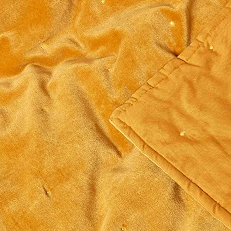 Homescapes Samt-Kuscheldecke, Dunkelgelb, 150x200 cm, Oeko-Tex® zertifiziert, Maschinenwaschbar, Flauschige Wohndecke mit Baumwoll-Oberfläche – Bild 4