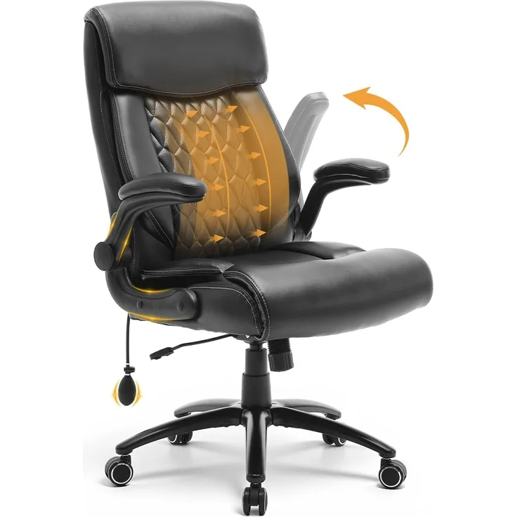 COLAMY Ergonomischer Chefsessel mit Lordosenstütze, gepolsterten Hochklapparmen und Kippverstellung für langes Arbeiten im Homeoffice, Schwarz