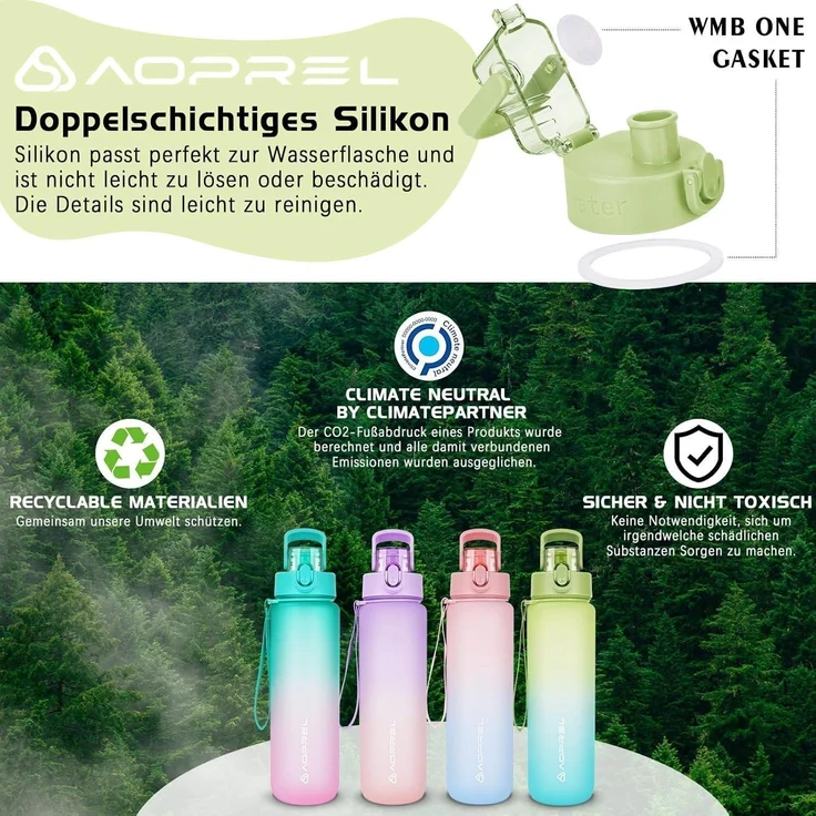 AOPREL Trinkflasche 1l BPA-frei Tritan Sport Wasserflasche Kohlensäure geeignet – Bild 5