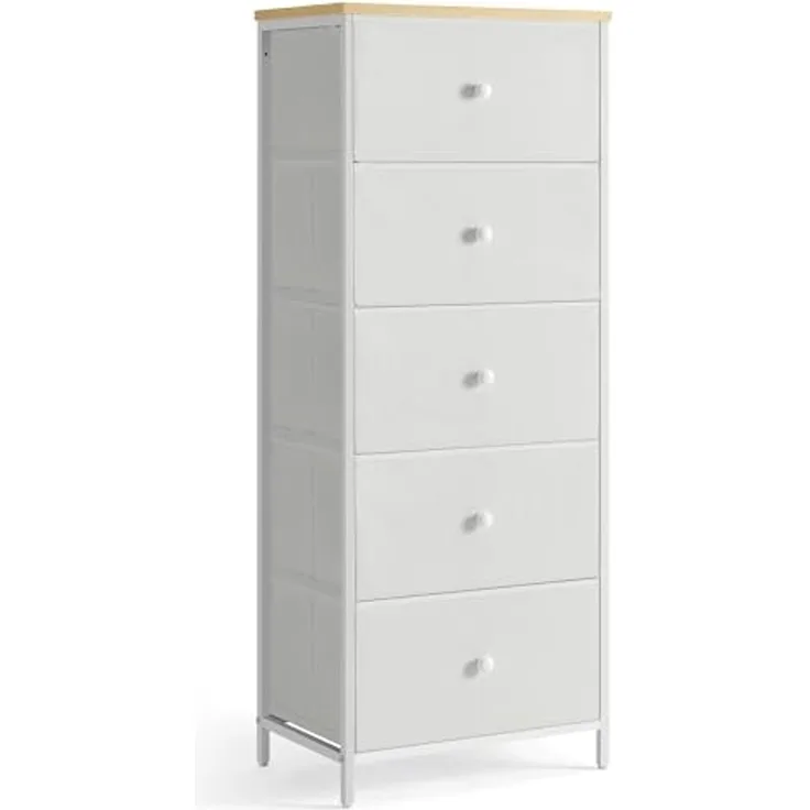Songmics Highboard mit 5 Stoff-Schubladen, Holz kamelgelb / cremeweiß, 112,3 x 29,8 x 45 cm