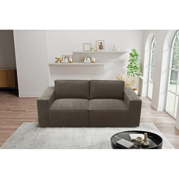 DOMO. collection Sofa 100017, 2-Sitzer mit Rückenkissen und Armlehnen, 2er Couch, Polsterganitur, 210 x 93 x 84 cm (BxTxH), schlamm – Bild 1