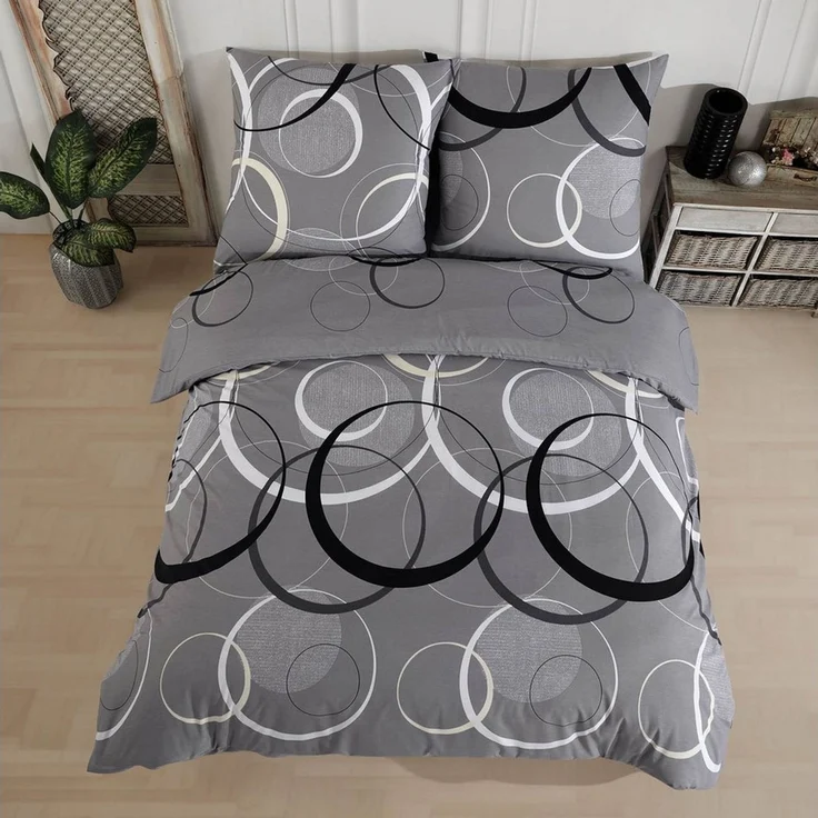 Buymax Bettwäsche Wave, Bettgarnitur, Bettbezug Set, Renforcé: 100% Baumwolle, 3 teilig, mit Reißverschluss, gemustert, Kreise, Grau, Schwarz, 200x220 cm – Bild 2