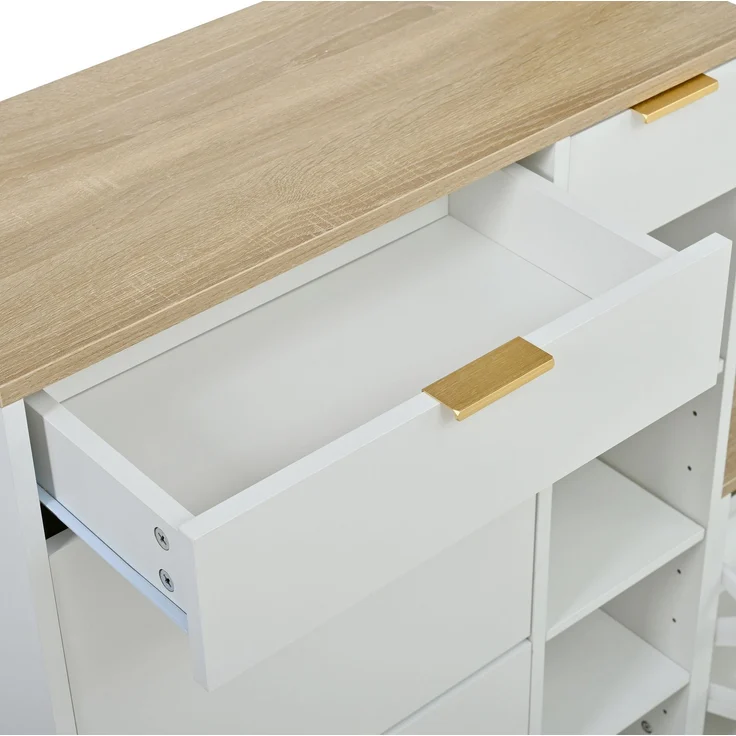 CHICFURN Schrank 130x174x30 cm, 4-tlg. Garderoben-Set mit Schuhschrank und Sitzbank Natur+Weiß – Bild 9