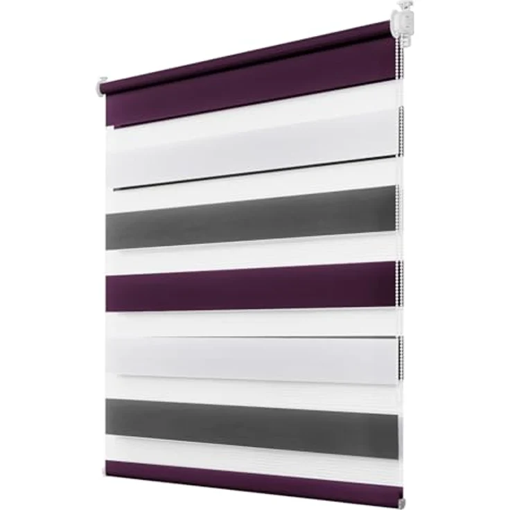 Deswell Doppelrollo Klemmfix ohne Bohren Weiß-Grau-Lila B60 x H130 cm (Stoffbreite 56cm) Rollos für Fenster ohne Bohren für Fenster mit Lichtdurchlässig & Verdunkelnd/Höhe Stufenlos Verstellbar – Bild 2