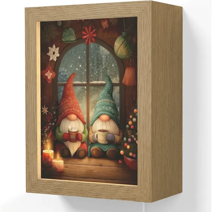 OnlyWow Wandleuchte Lightbox Wichtel - Weihnachten - Fenster - Farbenfroh, Dimmbar, Farbwechsel, LED, Warmweiß, Kaltweiß, Neutralweiß Einstellbar, Wandlampe Innen, Dimmbar, mit Kabel, LED, Beleuchtung, Wohnzimmer