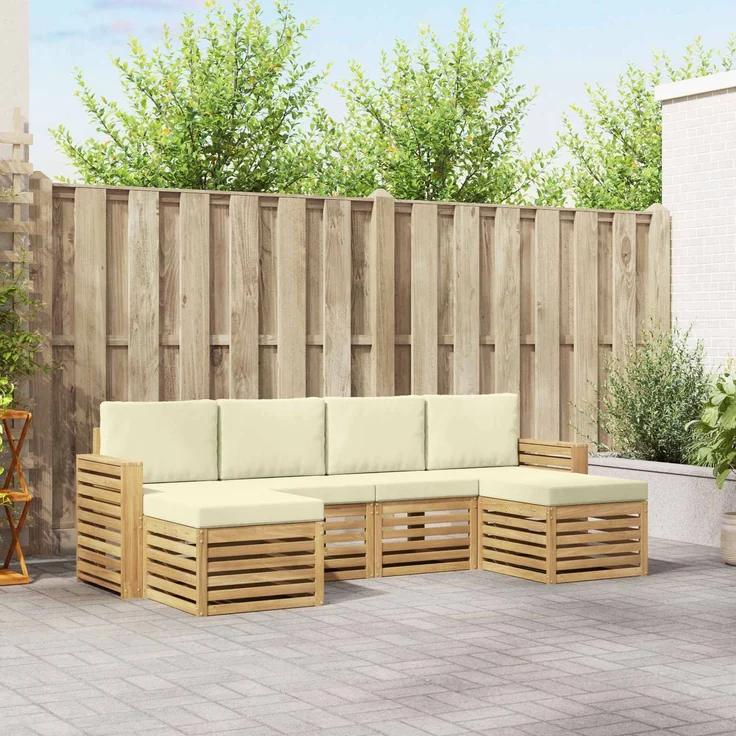 vidaXL Outdoor-Sofagarnitur 6 stk. 6-Sitzer Weiß und Creme Polyester 3392280 – Bild 1