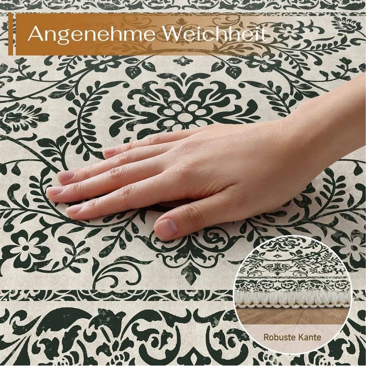 PURECOZY Teppich Kurzflor, Elegantes Blumenmuster, Rutschfest & Waschbar, Rechteckig, Höhe: 6.1 mm, geeignet für verschiedene Innenräume, 60x90 cm – Bild 4