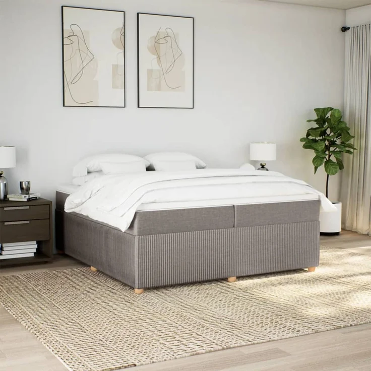 vidaXL Boxspringbett mit Matratze Taupe 200x200 cm Stoff 3285599 – Bild 3