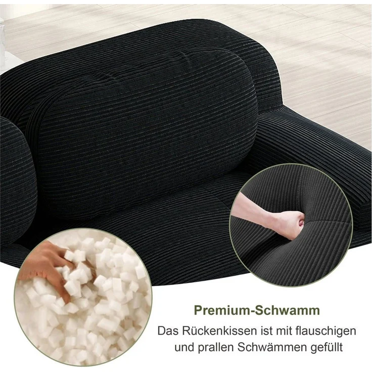 Odikalo 3-Sitzer modular kombinierbar Polstersofa Chaiselongue, Modulares Ecksofa ohne Montage, ergonomisch und haustierfreundlich, aus Cordstoff mit extra-breiten Armlehnen, 32D hochelastische Polsterung für Wohnzimmer und Schlafzimmer – Bild 2