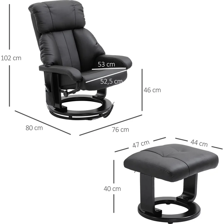 MELAYR, Relaxsessel mit Hocker, drehbarer Fernsehsessel mit Massagefunktion, Liegefunktion, 76 x 80 x 102 cm, Schwarz – Bild 5