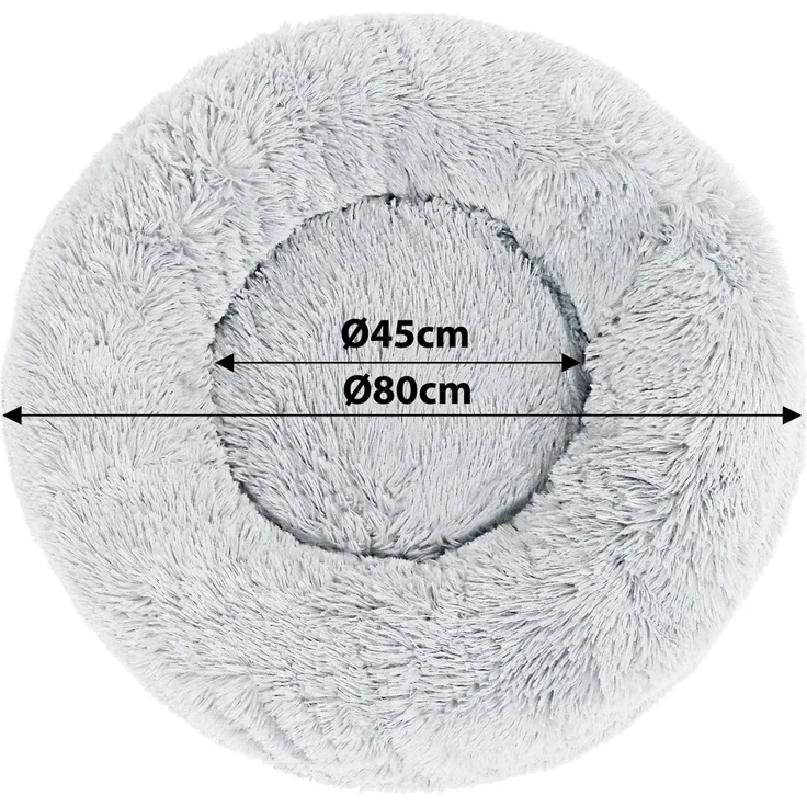 lionto Donut Hundebett, rundes Hundesofa mit Plüschbezug & Anti-Rutsch-Noppen, weich & gemütlich, 80 cm Durchmesser, hellgrau – Bild 5