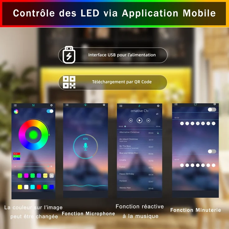 TavilaEcon Küchenbuffet Hochbuffetschrank mit App-gesteuerter RGB-LED & 4 Schubladen schwarz 180 × 38,5 × 140 cm (H × T × B) – Bild 5
