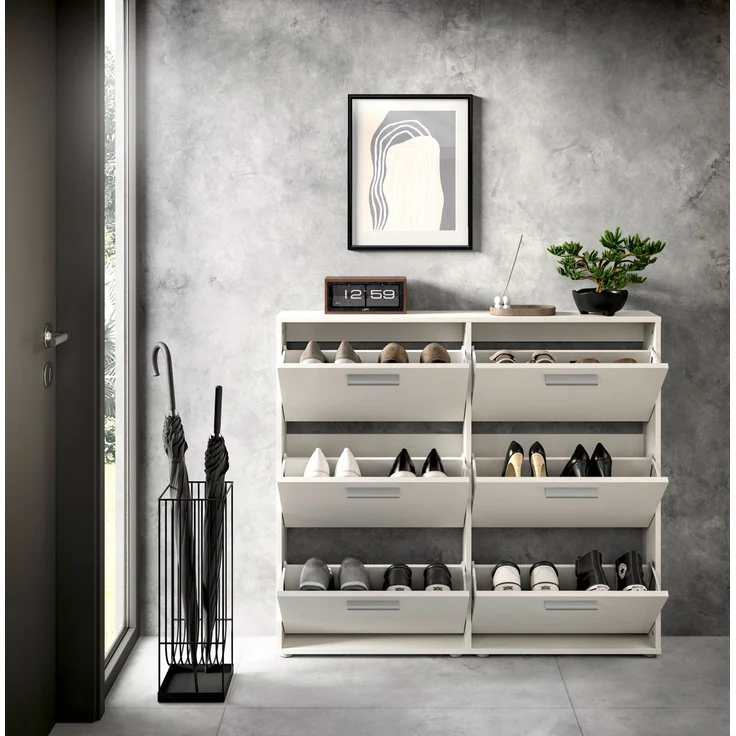 Carryhome 'SAM' Schuhkipper 6 Klappen, Holznachbildung Weiß, 116 x 103 x 17 cm, Platz für 18 Paar Schuhe – Bild 4