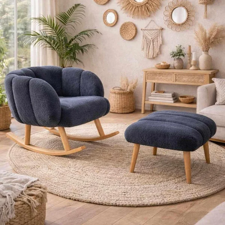 Hanah Home Elegantes Ohrensessel- und Pouf-Set (2-teilig), Anthrazit, 100% Wellssoft-Stoff, 18 mm Melaminplatte | Perfekt für gemütliche Wohnräume – Bild 2