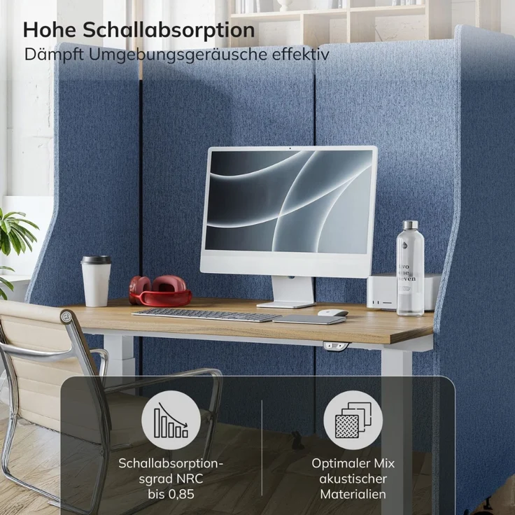 Akustik-Trennwand mit Schalldämmung PEOLT - 145x240x1,8cm Blau | Stellwand Büro Raumteiler Office-Akustikwand Sichtschutz freistehend – Bild 6