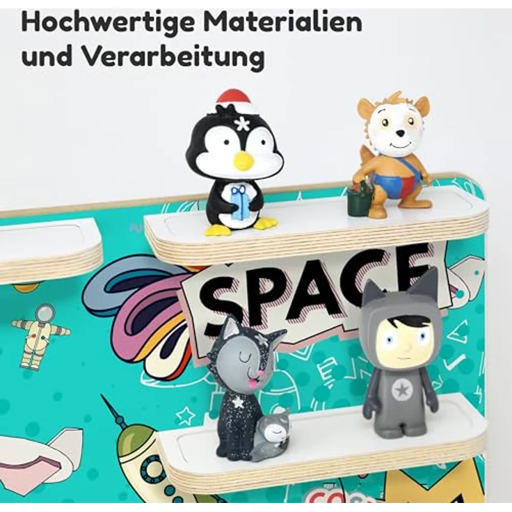 stadtecken Holzregal für Musikbox – Passend für Toniebox & ca. 40 Tonies | Perfekte Aufbewahrung fürs Kinderzimmer | Zum Aufhängen | Erweiterbar (Weltall) – Bild 6