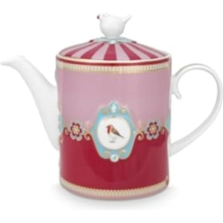 PiP Studio Teekanne Love Birds Medallion Teekanne rot/pink 1,3l, Teapot Love Birds Medallion Red-Pink 1.3ltr – Bild 1